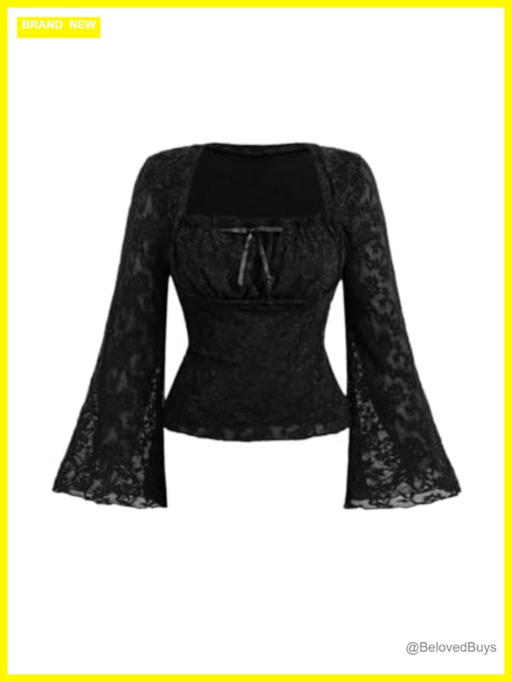 Plus Size Gothic Lace Mesh Bell Sleeve Blouse Ruched Bust Bow Tie